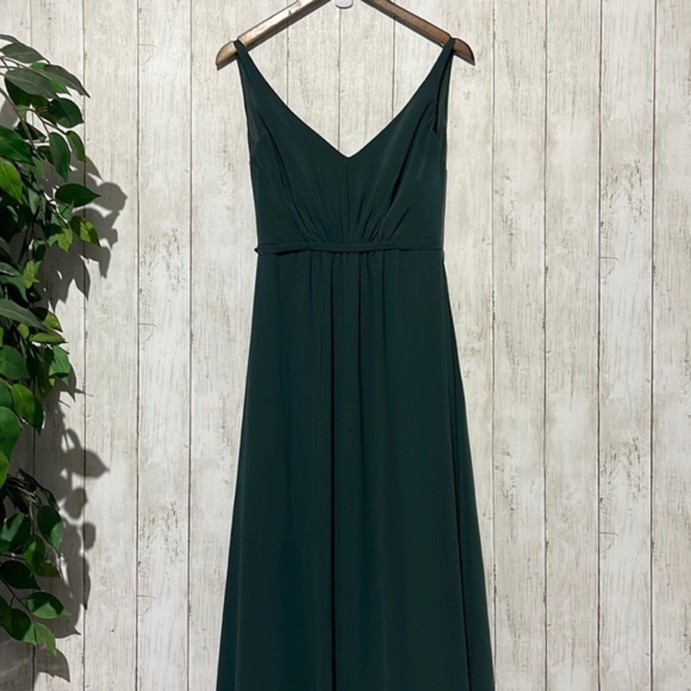 Bridesmaid Formal Gown Dark Green V‎ Neck Empire Waist Maxi Dress Size 4